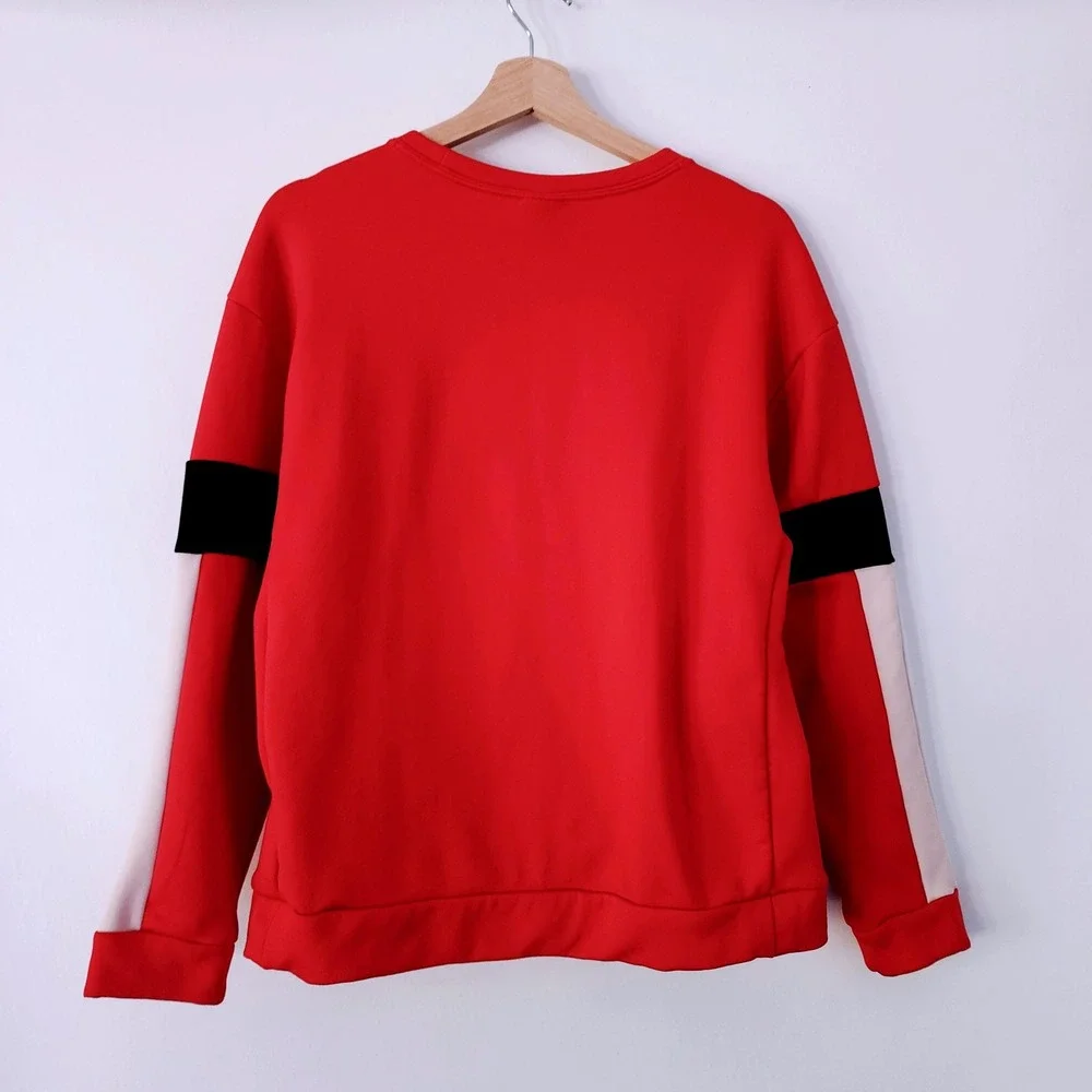 Nike Red Crewneck Sweatshirt Swoosh Athletic Colorblock  Pockets Womens S‎